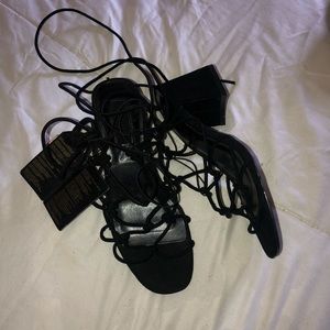 Black strap lace up sandals